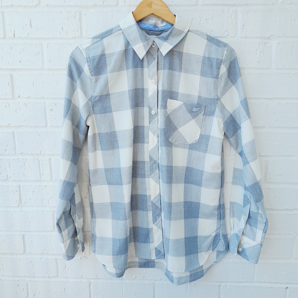 Vineyard Vines Relaxed Fit Long Sleeve Gray Plaid Button Shirt Preppy  Sz 4